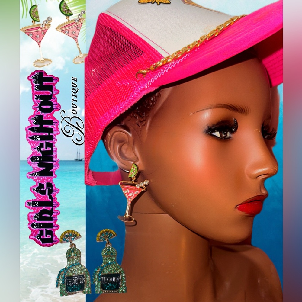 2-Pairs!! Cocktail Martini Drop Earrings  & Tequila Bottle